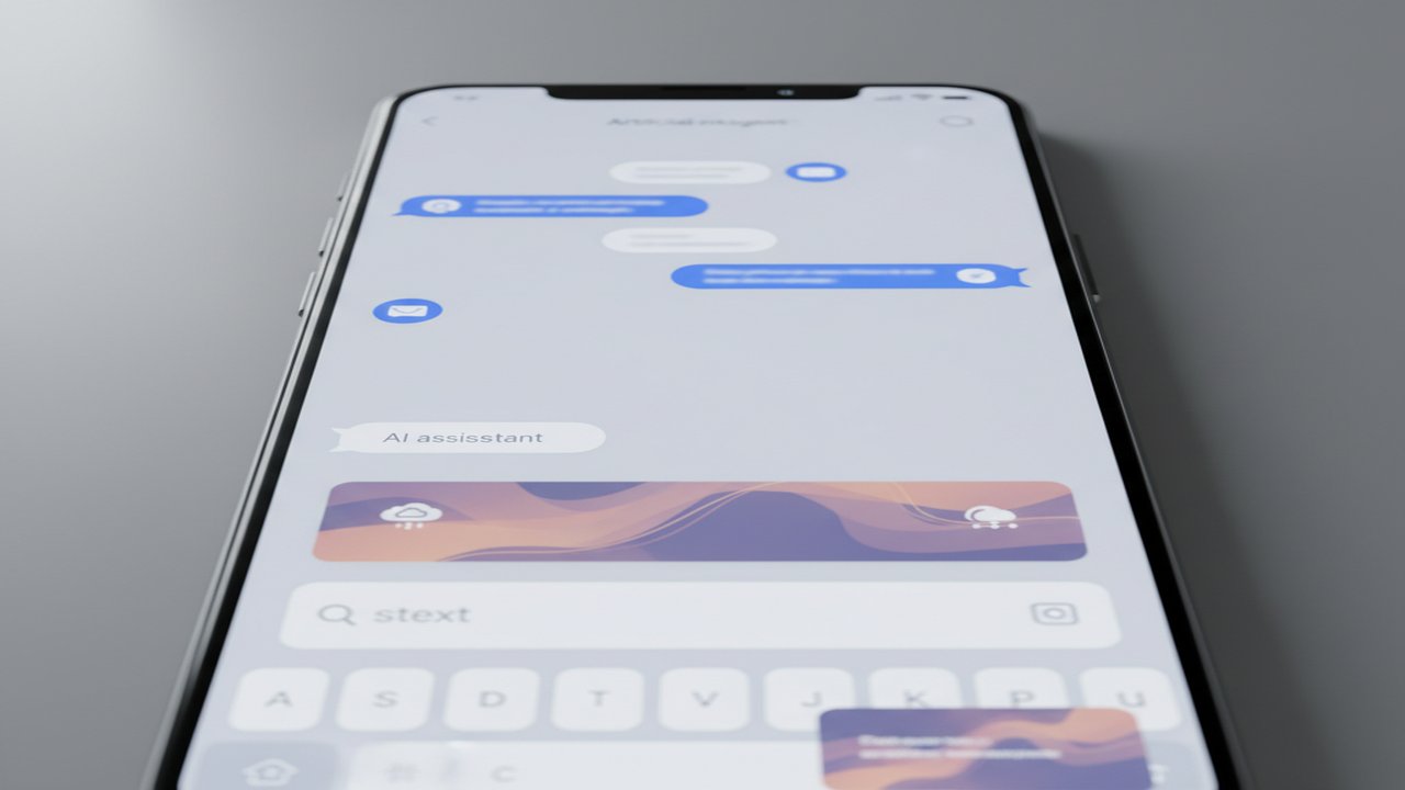 Smartphone displaying AI chatbot interface with subtle advertising banners in modern app design