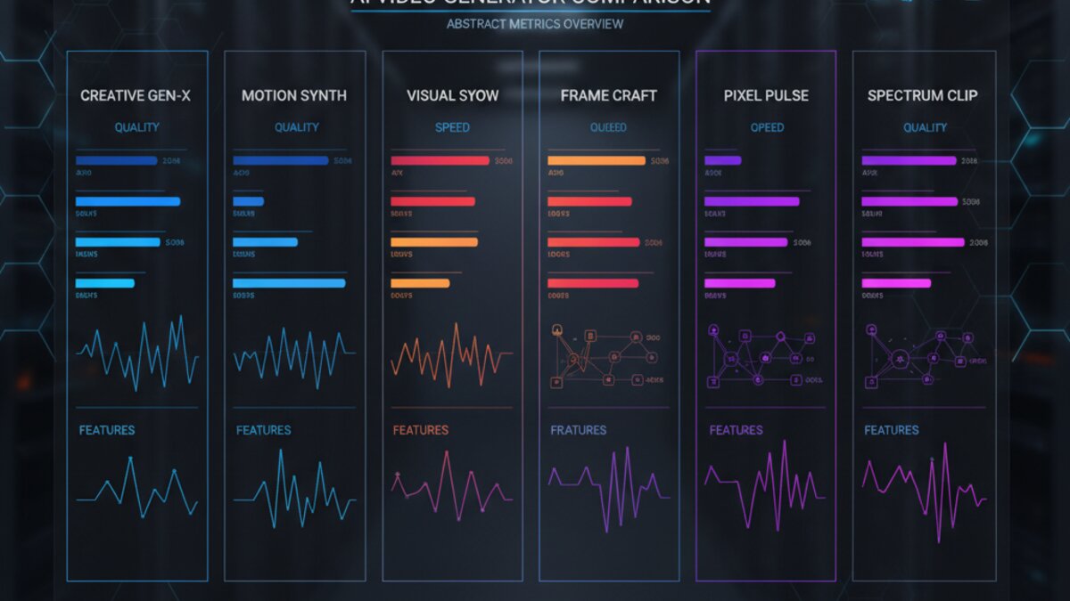 AI video tools comparison dashboard showing quality and speed metrics