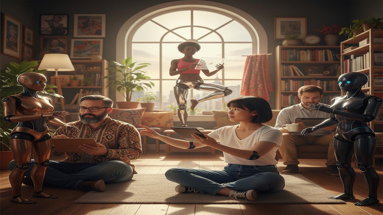 Diverse gig workers around the world training humanoid robots from home using tablets and motion controllers