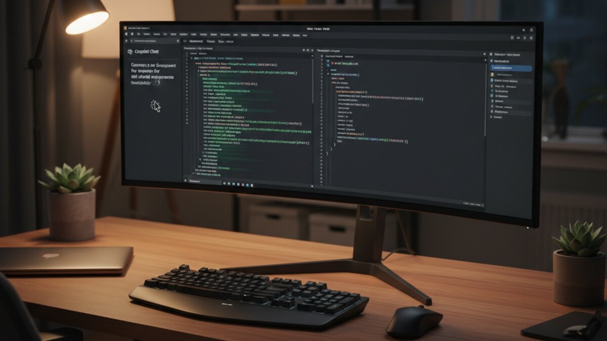 GitHub Copilot chat panel open in VS Code generating a React component