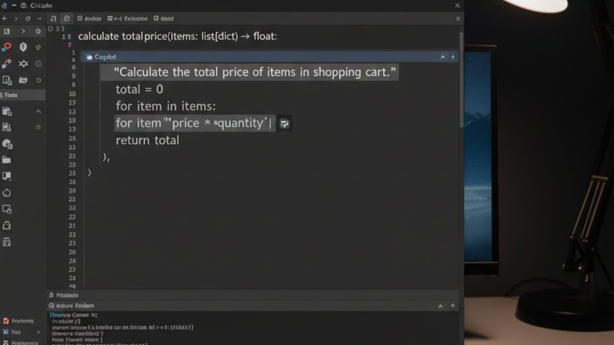 GitHub Copilot inline code suggestions in VS Code editor dark theme