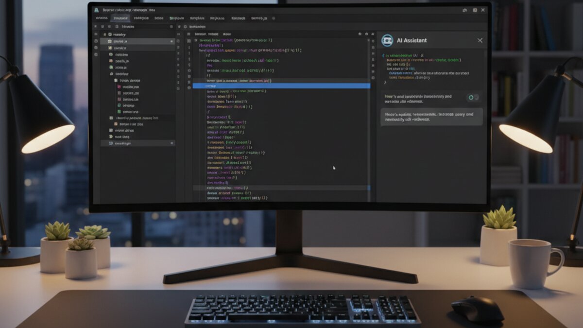 AI agent coding assistant writing and explaining code in a modern IDE