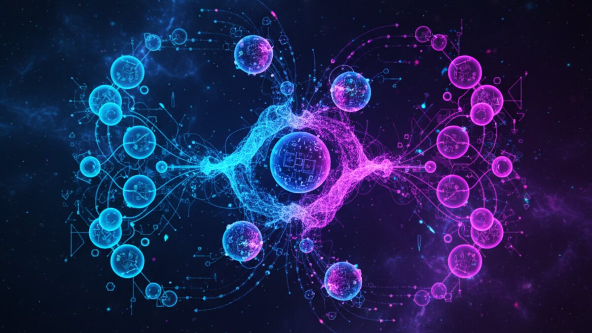 AI code review flow visualization with neural network nodes representing AI-powered code transformation