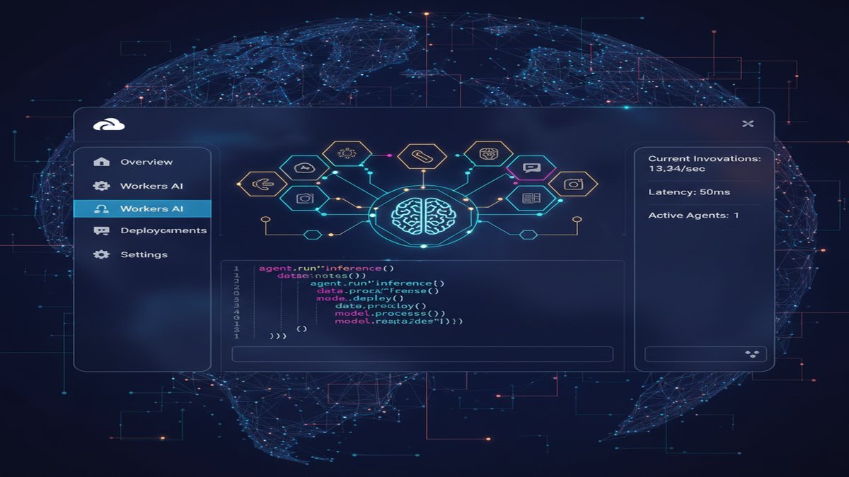 Cloudflare Workers AI dashboard interface, serverless AI deployment, personal AI agent running in the cloud — developer console view